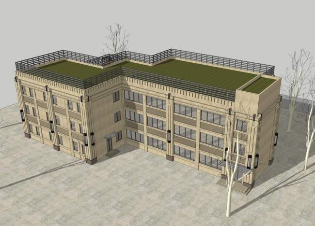SketchUp Model: Multi-Story Small Office Building and Clubhouse in Neoclassical Style