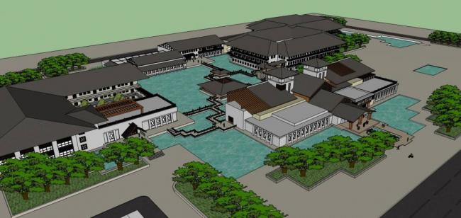 SketchUp Multi-Story Hotel Model Featuring Traditional Chinese Architecture