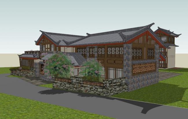 SketchUp Hotel Model: Multi-Story Chinese-Style Residence Inspired by Shuhe Ancient Town