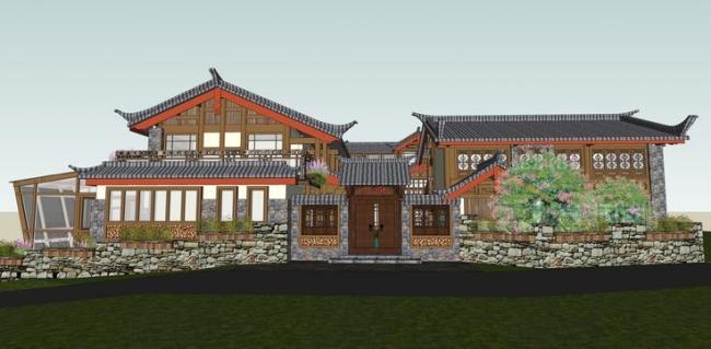 SketchUp Multi-Story Chinese-Style Residential Model Inspired by Ancient Town Architecture