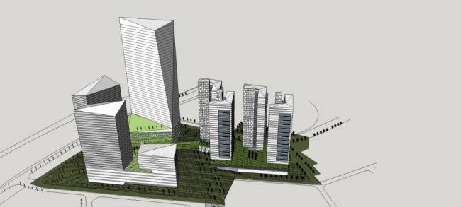 SketchUp Complex Model: Shenzhen Xiasha Jingji Super High-Rise Office, Hotel, Residential, Mall, and Commercial Complex in Modern Style