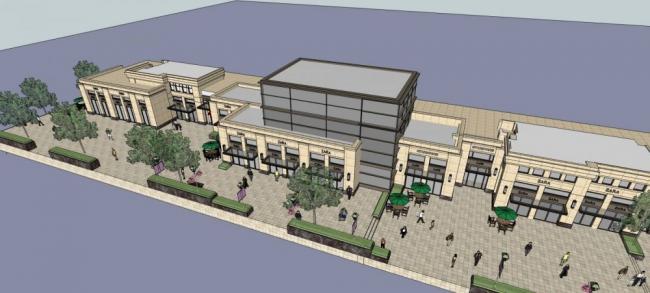 SketchUp Business Model: Multi-Story Commercial Street with Podium in Neoclassical Style