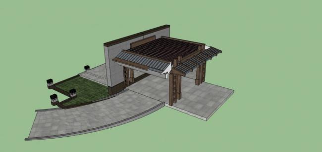 SketchUp Materials and Models: Chinese-Style Entrance Components Including Door Head and Gate