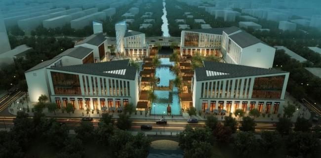 SketchUp Business Model: Yangzhou Water Street Multi-Story Commercial Building in Modern Chinese Style