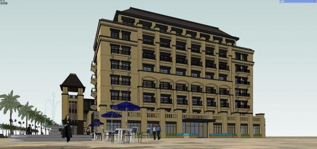 SketchUp Business Model: Multi-Story Mediterranean European-Style Commercial and Leisure Building in Spain