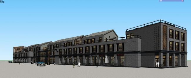 SketchUp Business Model: Multi-Story Commercial Street in Modern Chinese Style