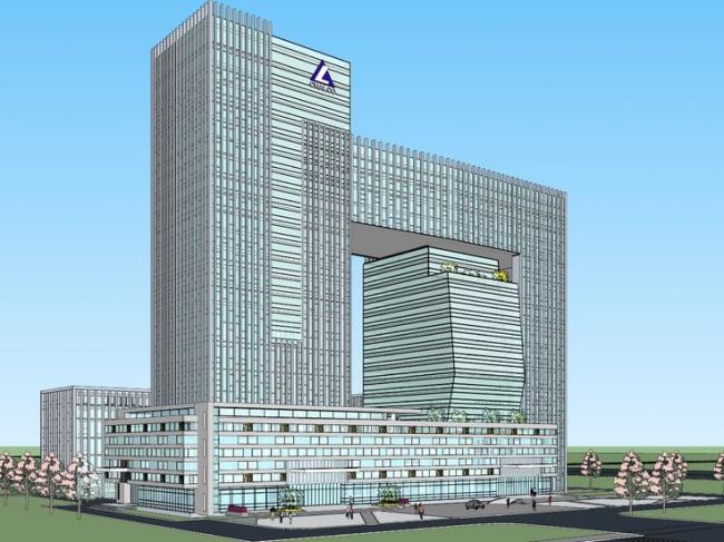 Modern Multi-Story High-Rise Office and Mixed-Use Building Model in SketchUp