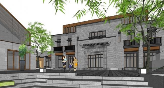 SketchUp Business Model: Multi-Story Chinese-Style Commercial Street Design