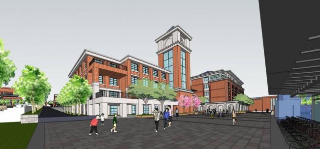European-Style Multi-Story Middle School Teaching Building Model in SketchUp