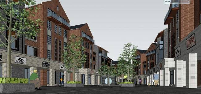 SketchUp Business Model: Napo Tourism International Trade City Featuring Multi-Story Commercial Buildings in New Chinese and Republic of China Styles