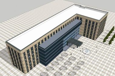 Modern Multi-Story L-Shaped Office Building Model in SketchUp-BIM WORLD