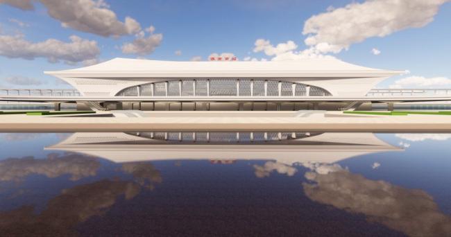 SketchUp Design: Multi-Story Bus Station and Modern Station Road Bridge