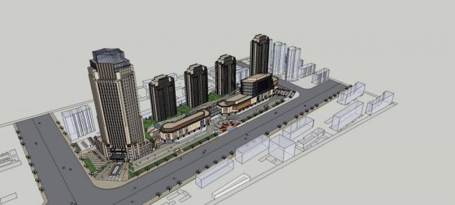 SketchUp Model of a High-Rise Neoclassical Commercial and Residential Complex
