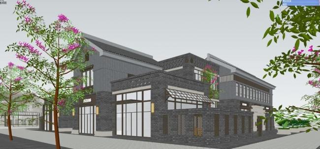 SketchUp Business Model: Lotus Mansion - Commercial Architecture Blending Republican and New Chinese Styles