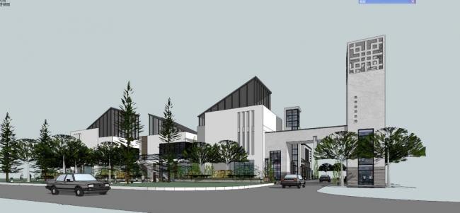 SketchUp Business Model: Multi-Story Food Street with Modern Chinese Design