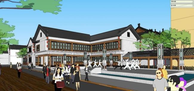 SketchUp Business Model: Multi-Story Chinese-Style Liquor Culture Commercial Street