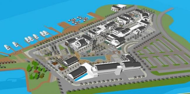 SketchUp Business Model: Multi-Story Commercial Street with New Chinese Style at Lake Center