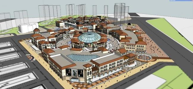 SketchUp Business Model: Multi-Story Commercial Street Featuring Haute Couture, Spanish, Mediterranean, and Classical Styles