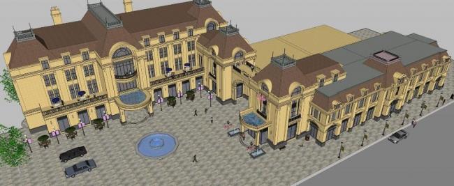 SketchUp Business Model: Multi-Story European Classical Style Commercial Building