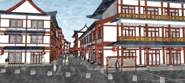 SketchUp Business Model: Multi-Story Chinese-Style Commercial Street in Dezhou Dongzi Lane