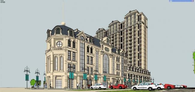SketchUp Model: French Classical High-Rise Residential with Ground-Floor Commercial Space
