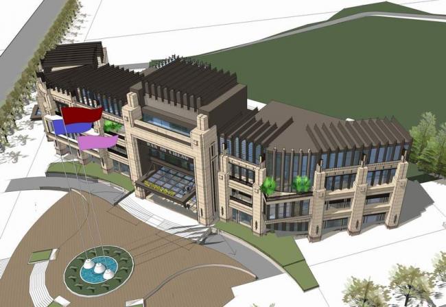 SketchUp Business Model: Multi-Story Corner Sales Office with European and French Classical Design