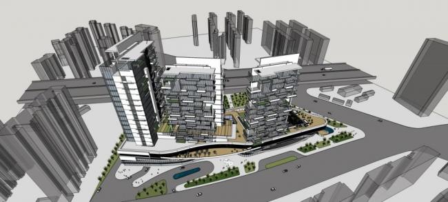 SketchUp Complex Model: Modern Multi-Story High-Rise Mixed-Use Commercial and Residential Building