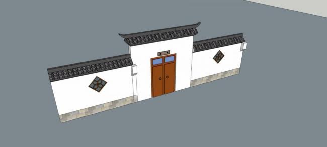 SketchUp Material Models: Chinese-Style Courtyard Gate and Wall Textures