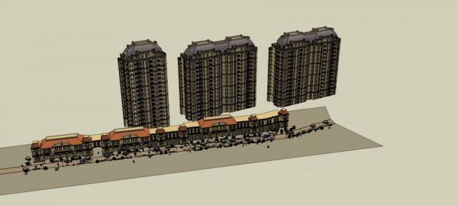SketchUp Business Model: French-Style Commercial Streets, High-Rise Residences, and Classical Architecture