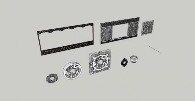 SketchUp Material Models: Architectural Components, Window Designs, and Chinese Style Elements
