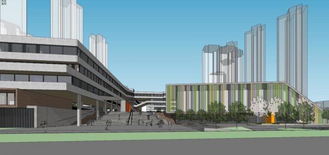Modern Multi-Story Elementary School Campus Design in SketchUp