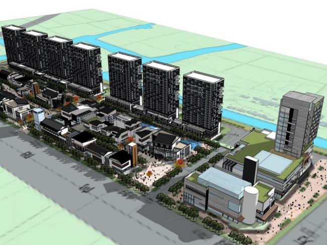SketchUp Multi-Story High-Rise Hybrid Model: Residential Above, Commercial Below with Modern Chinese Design