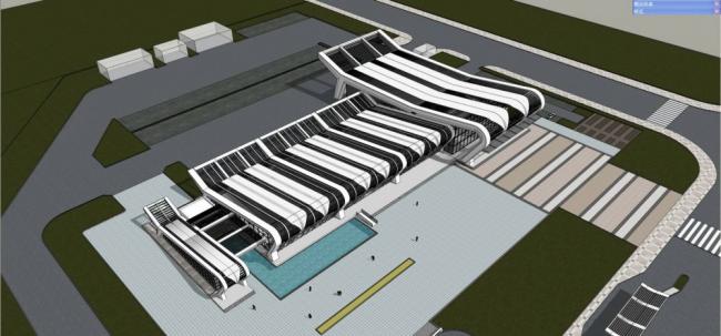 Modern Multi-Story Bus Station and Bridge Design with SketchUp Modeling