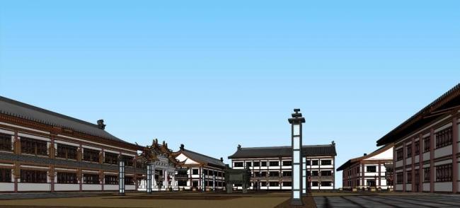 SketchUp Business Model: Multi-Story Tang Dynasty-Inspired Commercial Architecture