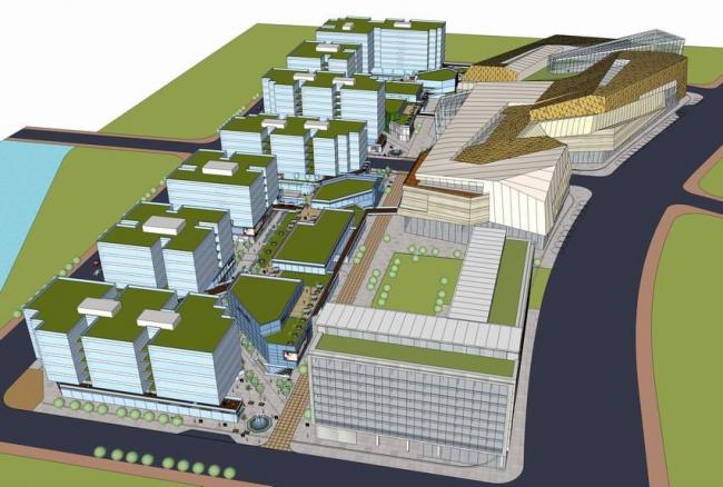 SketchUp Complex Model: Modern Multi-Story Commercial and Office Building Design