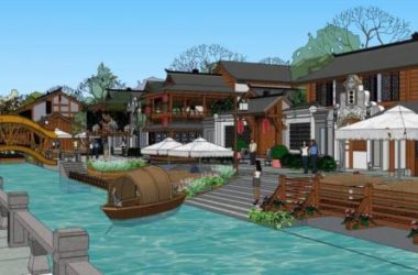 SketchUp Business Model: Multi-Story Chinese-Style Commercial Street and Street Bar Design-BIM WORLD