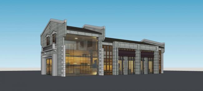 SketchUp Business Model: Multi-Story Small Commercial Building in Chinese Style