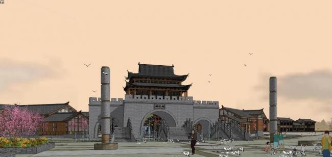 SketchUp Business Model: Multi-Story Commercial Street with Traditional Chinese Antique Architecture on Bachu Street