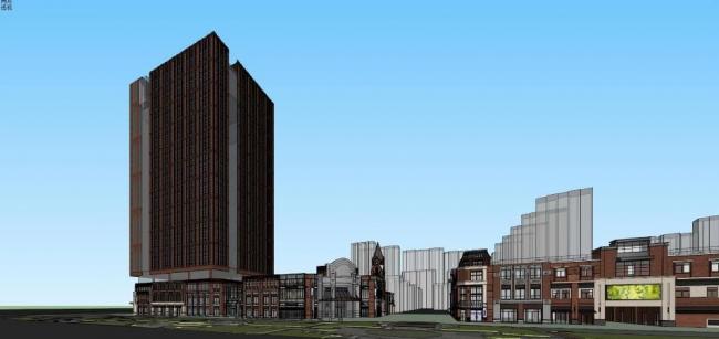 SketchUp Business Model: Zhonghai Commercial Brownstone Multi-Story High-Rise Hybrid in Neoclassical Style