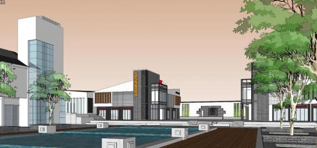 SketchUp Business Model: Multi-Story Residential Communities, Commercial Spaces, and Modern Chinese Design