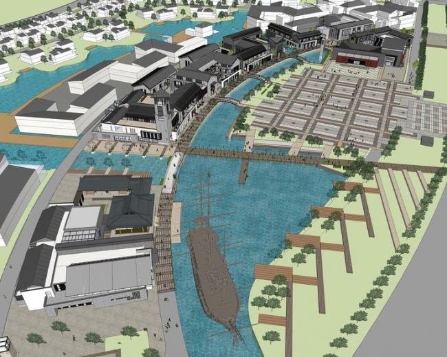 SketchUp Business Model: Multi-Story Chinese-Style Commercial Street with Landscape Design