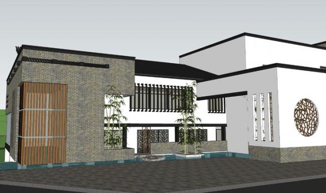 SketchUp Business Model: Multi-Story Mountain Commercial Architecture in Modern Chinese Style