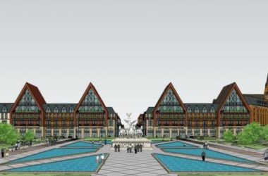 SketchUp Business Model: Nordic Multi-Story Parking and European-Style Commercial Buildings-BIM WORLD