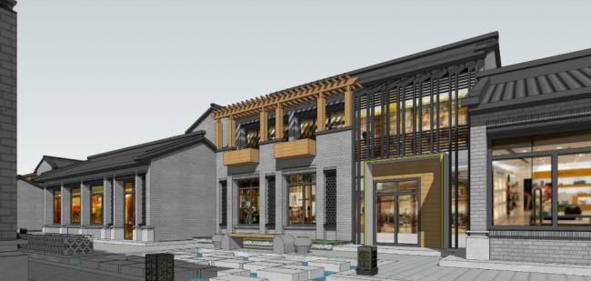 SketchUp Business Model: Multi-Story Commercial Street in Modern Chinese Style