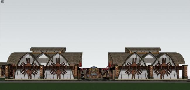 SketchUp Business Model: Multi-Story Commercial Street Inspired by Li Ethnic Style