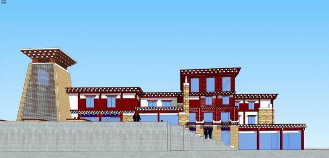 SketchUp Business Model: Multi-Story Tibetan Watchtower Featuring Ethnic Minority Design
