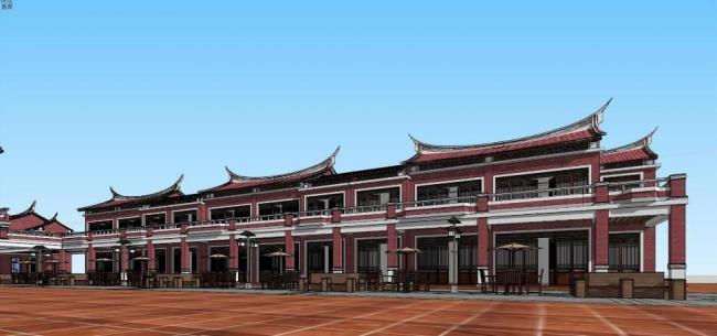 SketchUp Business Model: Fujian Minnan-Inspired Multi-Story Chinese Commercial Street