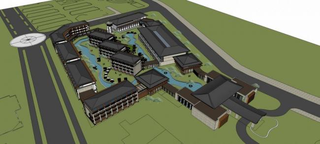 SketchUp Model of Zhangjiajie Loujiang Hotel: Multi-Story Chinese-Style Design