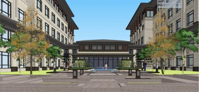 SketchUp Multi-Story Hotel Model in Traditional Chinese Style
