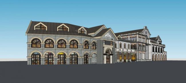 SketchUp Business Model: Multi-Story Commercial Street in Traditional Chinese Style